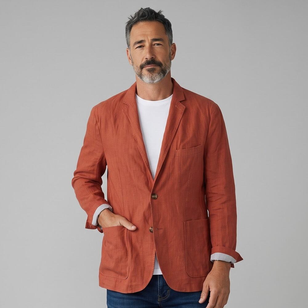Report XL Orange Blazer single-breasted 100% Linen Men's Casual Dinner Jacket